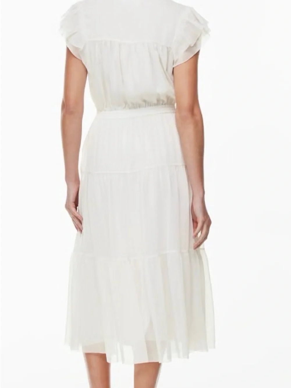 Aritzia White V-Neck Tiered Midi Dress - Picture 2 of 3